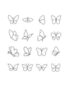 the outlines of different butterflies on a white background