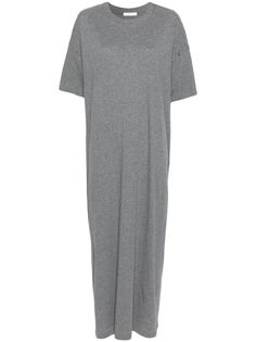 medium grey cotton lightweight jersey mélange effect crew neck drop shoulder short sleeves shift style straight hem ankle-length Grey Maxi Dress, Yoko London, City Dress, Summer Beach Wear, Grey Cotton, Lady Dior, Jacket Tops, Drop Shoulder, Ankle Length