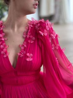 Pink Floral Embellished Spring Gown, Pink Floral Embellished Evening Dress For Wedding, Pink Floral Embellished Evening Dress For Spring, Pink Floral Evening Dress For Spring, Pink Floral Embellished Evening Dress, Pink Floral Embellished Floor-length Evening Dress, Pink Floral Floor-length Evening Dress, Pink Floral Evening Dress, Pink Evening Dresses With Sheer Sleeves