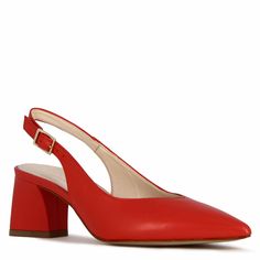 Leather slingback pumps
 Smooth red leather
 Non-slip rubber sole
 Back closure with buckle
 Leather interior
 Heel 5.5 cm
 Handmade in Italy