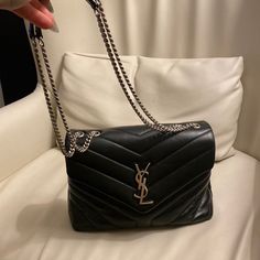 Ysl Medium Black Bag Like New. Worn A Few Times. Comes With Dust Bag. Ysl Lulu Bag, Ysl Black And Gold Bag, Black Handbags For Women, Ysl Black Purse, Black Designer Bag Aesthetic, Ysl Bags Aesthetic, Ysl Black Large Bag, Prom Bag Black, Yves Saint Laurent Bag Outfit