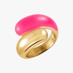 Introducing our Twin Dome Pink Enamel Ring - a playful and eye-catching statement piece that is sure to grab attention. Add some fun and brightness to your look with this unique ring that will make you stand out from the crowd. Also available in White and Sky Blue. Material 18 Karat Gold over eco brass. Nickel free. Suitable for sensitive skin. Quantity & Measurement 1 ring only Width: 15mm US size: 5, 6, 7, 8 and 9 * Rings for layering purposes only. Sold separately. Unique Packaging, Pink Enamel, Enamel Ring, Unique Ring, Covered Boxes, Jewelry Plate, Pure Silver, Unique Rings, Neon Pink