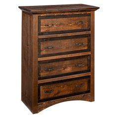 a wooden dresser with five drawers on one side and an open drawer on the other