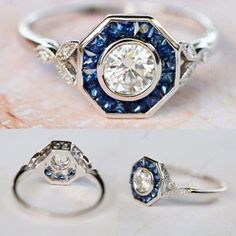 three different types of engagement rings with blue and white stones