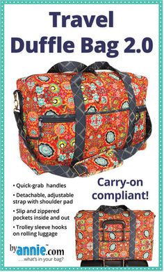 Annie Unrein Project Size: 13"x21"x8" Travel Bag Sewing, Travel Duffle Bag, Travel Duffle, Duffle Bag Travel, Bag Patterns To Sew, Big Bags, Carry On Luggage, Quilted Bag, Custom Bags