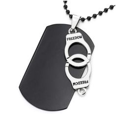 Brand: COOLSTEELANDBEYONDColor: Silver BlackFeatures: Black Dog Tag and Handcuff Pendant Necklace for Men, Silver Black, 27 Inches Ball Chain, Punk Rock Metal: Alloy Finishing: Polished Dimension: Pendant Length: 5.1CM(2.01"); Width: 3CM(1.18"); Chain length: 69CM(27.17"); Weight: 18g Package: Jewelry Box with Brand Name COOLSTEELANDBEYOND PartNumber: MP-2626Model: MP-2626Item Condition: New Father's Day Black Dog Tag Jewelry, Personalized Black Dog Tag Jewelry, Father's Day Black Metal Jewelry, Adjustable Black Necklace For Streetwear, Black Metal Dog Tag Necklace, Personalized Black Jewelry For Streetwear, Handcuff Necklace, Package Jewelry, Rock Metal