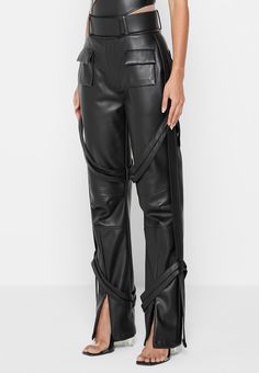 Vegan Leather Carpenter Cargo Trousers - Black | Manière De Voir USA Carpenter Belt, Going Out Style, Black Vegan, The Invisible, Cargo Trousers, High Waisted Pants, Trousers Women, Fashion Inspiration, Black Fashion