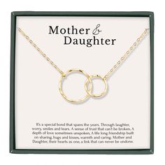 PRICES MAY VARY. MOTHER DAUGHTER BOND: Celebrating the unbreakable bond between a mother and her daughter and make every moment memorable with this heartfelt symbol of love and affection. Our interlocking circles symbolize eternal connection and enduring love. Whether it's to mark a new milestone in motherhood, a gift from daughter to mom, a gift from mom to daughter, a gift to a mom friend -- this necklace is the right choice! GIFT FOR ALL OCCASIONS: Honor the special woman in your life! Our ci Mum And Daughter Necklace, Elegant Cheap Custom Necklace For Mother's Day, Mother And Daughter Necklaces Cheap, Cheap Elegant Custom Necklace For Mother's Day, Mother Daughter Jewelry Ideas, Mother Daughter Bond, Mother Daughter Necklaces, Mother And Her Daughter, Daughter Wedding Gifts