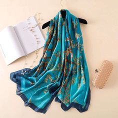 These Lovely Silk Scarves Feel so Luxurious, You'll Want to Wear them Everyday Size: 71" X 35.4" (approx.) Material: Silk Colors: Blue or Beige Wear A Scarf, Luxury Silk Scarves, Style Vans, Polyester Scarf, Stole Scarf, Printed Silk Scarf, Silk Shawl, Women Shawl, Summer Scarves