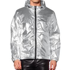 The metallic fabric adds a bold and eye-catching element to the windbreaker. Metallic jackets can be worn both day and night, depending on how you style them. Metallic windbreaker is perfect for street style, casual outings, or any activity where you want to make a fashion statement. Also a good gift for your father, friends, and husband. Mens Lightweight Jacket, Metallic Jacket, Halloween Long Sleeve, Metallic Look, Packable Jacket, Field Jacket, Mens Activewear, Lightweight Jacket, Windbreaker Jacket