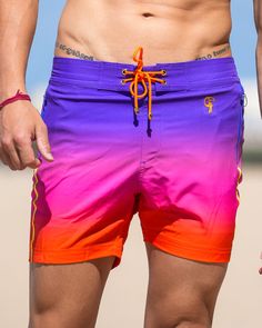 * Faded Crimson v2 features a different gradient variation to our original Faded Crimson swim trunk and a NEW tapered leg for a more refined fitEscape to your next vacation in a pair of Tucann swim shorts. Trend proof in fit, form and function, the Faded Crimson swim trunks hold all the details that are important in a pair of swim shorts: 4 way stretch, quick drying capabilities, an inbuilt compression liner and deep zipper pockets! Tucann's mens swim shorts truly are the very best, period! A ha Mens Swim Shorts, Gradient Design, Color Contrast, Range Of Motion, Metal Hardware, Swim Trunks, Swim Shorts, Swim Trunk, Contrasting Colors