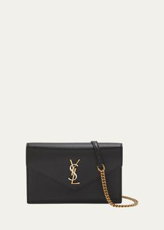 Saint Laurent YSL Monogram Wallet on Chain in Smooth Leather - Bergdorf Goodman Classic Gold Wallet On Chain For Business, Classic Wallet On Chain With Gold-tone Logo Plaque, Luxury Gold Wallet On Chain For Business, Formal Leather Wallet On Chain With Logo Plaque, Gold Wallet On Chain With Gold-tone Hardware For Business, Elegant Gold Wallet On Chain For Business, Elegant Evening Bag With Logo Charm, Luxury Business Wallet On Chain With Chain Strap, Luxury Gold Wallet On Chain With Chain Detail