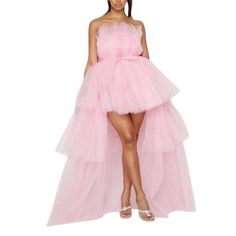 PRICES MAY VARY. Material: Made of high quality polyester. Ultra soft fabric, breathable and thin, lightweight and very comfortable to wear. Feature: Sleeveless, strapless, solid color, tiered high low hem, slim fit, with belt. Easy to put on and take off. Fits for young ladies. Design: Puffy party gown, with exquisite tulle, classic and gorgeous style, perfect to show your elegance and female charm in party Match: Well matching with high heels, sandals, necklace, etc. This high low tulle dress High Low Tulle Dress, Tulle Cocktail Dress, Puffy Dresses, Cocktail Party Dress, Tulle Wedding, Evening Gowns Formal, Wedding Party Dresses, Prom Gown, Party Dresses For Women