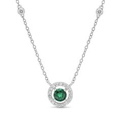 5.0mm Lab-Created Emerald and White Sapphire Open Frame Station Necklace in Sterling Silver - 20" | Zales Gothic Angel, Look Polished, Lab Created Emerald, Open Frame, Station Necklace, White Sapphire, Bezel Setting, Cable Chain, Emerald Green