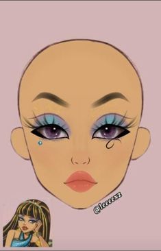 Monster High Eye Makeup, Drawing Makeup Looks, Monster High Makeup Looks, Leeeexz Makeup, Makeup Face Template, Anime Makeup Looks, Makeup Looks Drawing, Makeup Ideas Drawing