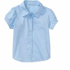 This George toddler girl uniform short sleeve blouse is an ideal choice for your baby girl's school uniform. This collared short sleeve shirt has a stylish button down front closure and is a comfortable fit. This blouse can be worn during warmer school months or paired with a sweater or jacket for colder months as well.  George Toddler Girl Uniform Short Sleeve Blouse: 55% Cotton/ 45% Polyester Short sleeve Button down front closure Flat collar Size 4T Color: Light Blue