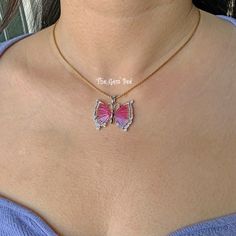 DESCRIPTION: Beautiful and delicate watermelon tourmaline diamond butterfly 18k white gold pendant! We sources the highest quality and color green rubellite pink watermelon tourmaline from Brazil to design this stunning piece! One of the wings of the butterfly was damaged during mounting, as much as we are heartbroken about it, this is really the most beautiful butterfly we have in terms of color and pattern. We are letting this go at our loss, hope it finds a good home with someone who doesn't Elegant Pink Butterfly Necklace, Pink Pendant Necklace With Butterfly Charm, Pink Butterfly Charm Pendant Necklace, Pink Sterling Silver Butterfly Jewelry, Pink Butterfly Charm Pendant Jewelry, Pink Butterfly Charm Necklace, Sterling Silver Jewelry With Pink Butterfly Charm, Pink Sterling Silver Jewelry With Butterfly Charm, Most Beautiful Butterfly