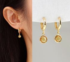 November Birthstone Earrings, Citrine Earrings, best friend earring, November Birthday Gift, Dainty earrings, Hoop earring ◆Size : * Hoop diameter: 11 mm * Birthstone : 7mm Round / 9mm Round / 7x11mm Teardrop / 9x13mm Marquise ◆ Material: Gold / Silver plating over brass finding & Hoop wire made in gold / silver plated on 925 sterling silver. These earrings will be delivered to you packed in a gift box. ** BIRTHSTONE ** 1. January - Garnet 2. February - Amethyst 3. March - Aquamarine 4. April - Citrine Earrings Gold, Girlfriend Ring, Citrine Drop Earrings, November Birthstone Jewelry, November Birthday Gifts, Aquamarine Birthstone, 1 January, Dainty Hoop Earrings, November Birthday