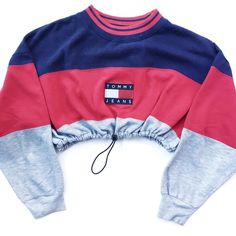 Reworked Tommy Stripe Crop Sweatshirt ❤ liked on Polyvore featuring tops, hoodies, sweatshirts, shirts, crop top, blue striped shirt, blue striped top, cut-out crop tops, drawstring shirt and blue top Shirts Crop, Blue Striped Top, Denim Crop Top, Blue Striped Shirt, Crop Top Sweatshirt, Striped Sweatshirts, Cropped Tops