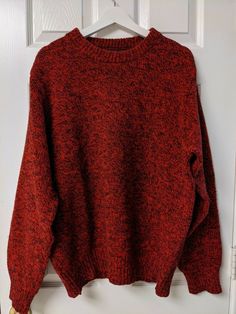 Good used condition.  Does have some pilling.   Lands End Wool Nylon Speckle Sweater  Color:  Red with Black Speckles Size:  Men's L Made in USA  Very Warm Crew Neck Material:  85% Wool and 15% Nylon Material Care:  Hand wash, cold and Lay flat to dry Approximate measurement of garment, laying flat: Armpit to Armpit:  23-1/2" Length:  26-1/4" Mens Knitted Sweater, Mens Knit Sweater, Red Sweater, Men's Knit, Sweater Making, Red Sweaters, Lands End, Colorful Sweaters, Black Sweaters