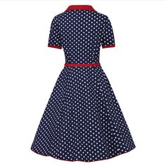 You will definitely adore this 1950's diner dress as it has a serious rockabilly girl attitude that captures the spirit of 1950's Pin up style perfectly. The dress has a flattering fitted top with short sleeves, cute buttons, and a retro style collar. The vintage style dress comes with a cute belt and fastens with a concealed side zip and is made from soft cotton with great stretch.Fabric: 95% cotton, 5% elastane This is a special order item and will take 7-12 business days to ship.This brand te Diner Dress, Polka Dot Shirt Dress, Rockabilly Girl, Cute Buttons, Bunny Outfit, Polka Dot Shirt, Girl Attitude, Fitted Top, Vintage Style Dresses