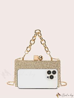 BirdinBag - Mini Bolso de Cadena con Purpurina: Elegante bolso de novia para bodas, bailes de graduación y fiestas Rectangular Evening Bag With Chain For Events, Rectangular Chain Evening Bag For Events, Gold Rectangular Bags With Glitter, Rectangular Box Bag With Chain Strap For Parties, Party Rectangular Box Bag With Chain Strap, Rectangular Party Box Bag With Chain Strap, Silver Chain Bag For Wedding, Silver Wedding Bag With Chain Detail, Silver Wedding Bags With Chain Detail