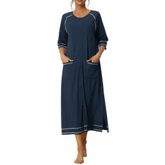 Great for loungewear, nightwear, sleepwear, home bedroom, daily wear. This loungewear nightgown for women is constructed of super smooth fabric, which is comfortable, lightweight, and breathable. The rayon fabric brings you the ultimate comfort.Wear this women's long sleeve housecoat, keep you relaxed at home. Featuring midi length, full zipper, 2 large side pockets and long sleeves design, comfortable make you feel cozy all night, enjoy a comfortable sleep and sweet dream. No matter the cozy be Comfortable Sleepwear With Pockets For Home, Black Nightgown For Home, Casual Long Sleeve Night Sleepwear, Casual Long Sleeve Sleepwear For Night, Black Cotton Nightgown For Loungewear, Long Cotton Sleepwear, Long Sleeve Relaxed Fit Nightgown For Sleep, Relaxed Fit Long Sleeve Nightgown For Sleep, Long Sleeve Relaxed Fit Nightgown