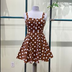 Measurements: Small: Bust Is 33 Inches And Waist Is 26 Inches Medium: Bust Is 35 Inches And Waist Is 27 Inches Large: Bust Is 37 Inches And Waist Is 28 Inches Made In Usa Polka Dot A-line Mini Dress For Summer, Summer Polka Dot A-line Mini Dress, Summer A-line Polka Dot Mini Dress, Sleeveless Polka Dot Mini Dress For Brunch, Polka Dot Fitted Sundress, Fitted Polka Dot Sundress, Polka Dot Fitted Dress For Day Out, Fitted Polka Dot Dress For Day Out, Velvet Maternity Dress