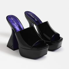 A retro-inspired fave that'll raise the bar on all your best 'fits. Take this ultra-lifted, '70s-inspired platform for a spin on the dance floor or out for date night.. Heel Height: 5.5 inches.  Platform Height: 1.6 inches. Toe Type: Open. Material: Synthetic, Fabric (Black). Lining: Synthetic.  . 70s Beauty, Alt Shoes, Mule Heel, Bar Outfits, Body Accessories, Raise The Bar, On The Dance Floor, Aesthetic Shoes, Beauty Queen