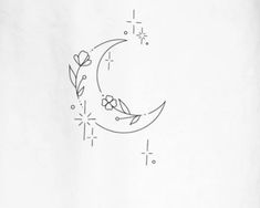 a drawing of a crescent with flowers on it