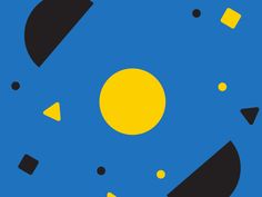 an abstract blue background with black and yellow shapes