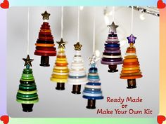 there are many colorful christmas ornaments hanging from the strings with words ready made or make your own kit