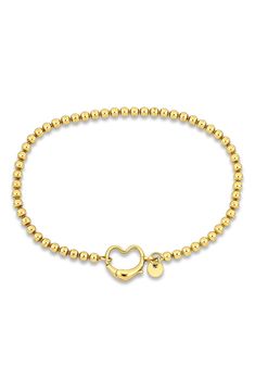 Add essential shine to any ensemble with this versatile beaded-chain bracelet. Rose-goldtone plated sterling silver or 10k-gold plated sterling silver Made in Italy Beaded Heart, Romantic Heart, Clasp Bracelet, Bracelet Clasps, Open Heart, Sweet Style, Heart Beads, Gold Plated Sterling Silver, 10k Gold