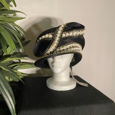 Donna Vinci Couture Black Embellished Hat New With Tag One Size Fits Most Has An Adjustable Band For Sizing 100% Polyester Please See Pictures For Details Black Structured Crown Top Hat For Evening, Black Top Hat For Evening With Structured Crown, Black High Crown Hat For Royal Ascot, Black Hat With Structured Crown For Royal Ascot, Elegant Black High Crown Costume Hat, Black High Crown Hat For Evening, Elegant Black High Crown Mini Hat, Black Costume Hat With Structured Crown For Evening, Black Structured Crown Hat For Kentucky Derby