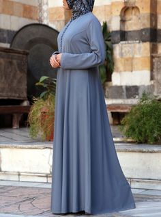 Halab Abaya - Abayas - Women Stretch Solid Color Dresses With Buttons, Solid Stretch Dresses With Buttons, Stretch Solid Dresses With Buttons, Elegant Stretch Dresses With Button Closure, Classic Elegance, Floor Length, In Style, Maxi Skirt, Maxi Dress