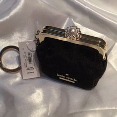 Velvet Pearl And Crystal Coin Holder Keychain Fob. Very Pretty! Aesthetic Coin Purse, Black Chain Wallet For Everyday Use, Black Wallet With Chain For Everyday Use, Elegant Rectangular Wallet As Fashion Accessory, Elegant Black Wallet, Elegant Rectangular Fashion Wallet, Elegant Kate Spade Rectangular Coin Purse, Elegant Wallets With Chain For Daily Use, Elegant Chain Wallet For Everyday Use