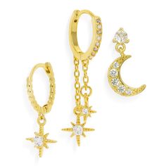 PRICES MAY VARY. Dainty gold moon star hoop set earrings, with three different design, fashion bold statement y2k design, featuring a strand of cubic zirconia, easily to match your clothes. Trendy small moonlight ring charm rhinestone huggie, plug back for pierced ears, special, cool and stylish,you can take off the cz star and wear the rectangle huggie earrings alone, perfect for everyday casual business work, formal event parties. 18k gold plated stainless steel, fade-resistant, lightweight, l Earring Star, Gold Star Earrings, Y2k Design, Formal Jewelry, Work Formal, Clothes Trendy, Set Earrings, Business Work, Star Earrings Stud