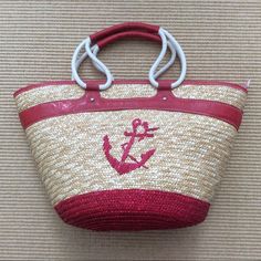 Straw Studios Large Nautical Summer Tote Bag New Without Tags! Red And Natural Straw With Red Anchor Design Rope Handles Red And White Striped Lining Interior Zipped Pocket Zipper Top Enclosure Approx. Size - Top (21.5”); Bottom (12.5”); Depth (13.5”) Red Beach Bag With Double Handle, Red Straw Bag With Double Handle For Daily Use, Red Double Handle Beach Bag For Shopping, Red Double Handle Beach Bag For Travel, Casual Red Rectangular Beach Bag, Red Casual Beach Bag For Travel, Casual Red Beach Bag For Travel, Red Tote Beach Bag With Handles, Red Beach Bag With Double Handle For Summer