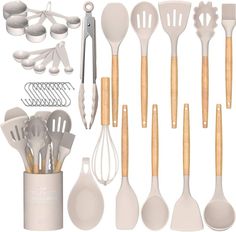 PRICES MAY VARY. Title: Stylish and Modern 33-Piece Kitchen Utensils Set - Prime Kitchen Essentials, Wood and Silicone Spatula, Wisk, Brush, Measuring Cups, Metal Hangers - Ideal for new Apartment or home Welcoming Gift. Product Type: Categories > Kitchen & Dining > Kitchen Utensils & Gadgets > Cooking Utensils > Utensil Sets Plastic Kitchen Utensils, Silicone Cooking Utensils, Must Have Kitchen Gadgets, Silicone Kitchen Utensils, Wooden Kitchen Utensils, Silicon Utensils, Chef Kitchen, Utensils Set, Kitchen Cooking Utensils