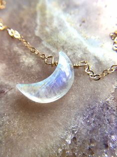 Moonstone Crescent Moon Necklace Rainbow Moonstone Jewelry | Etsy Crystal Point Jewelry, Birthstone Jewelry Mothers, Ethereal Jewelry, Moon Rainbow, Rainbow Moonstone Jewelry, Dainty Necklaces, Crystal Aesthetic, Raw Crystal Necklace, Goddess Energy