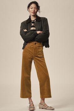 The pant so beloved, it sparked its own collection. Marked by a breezy wide-leg silhouette and form-fitting high-rise, the Colette Pant is tried, trued, and rave-reviewed. | The Colette Cropped Wide-Leg Pants by Maeve: Corduroy Edition in Brown, Women's, Size: 25, Cotton/Elastane/Modal at Anthropologie Earth Tone Clothes, Maeve Pants, Anthropologie Fall, Corduroy Pants Women, High Waisted Wide Leg Pants, Cropped Wide Leg Pants, Corduroy Trousers, Brown Pants, Back Patch