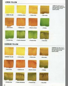 the color chart for lemon yellow is shown