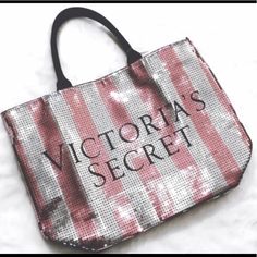 New And Sealed! Plaid Tote, Victoria Secret Tote Bags, Pink Bling, Pink And Silver, Victoria Secrets, Victoria Secret Bags, Zippered Tote, Black Tote, Weekender Tote