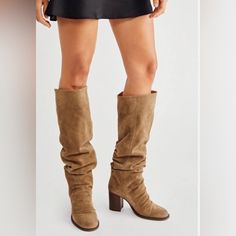 Nwot See Pictures For Condition Slouchy Leather Boots, Free People Booties, White Shoes Heels, Suede Tall Boots, Free People Boots, Custom Cowboy Boots, Stacked Heel Boots, Tan Leather Boots, Slouch Boots