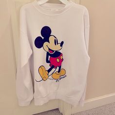 Brand New - Never Worn Casual Mickey Mouse Crew Neck Sweatshirt, Casual Crew Neck Mickey Mouse Sweatshirt, Cute White Mickey Mouse Sweatshirt, Mickey Mouse Sweatshirt For Winter Streetwear, Casual Mickey Mouse Sweatshirt For Winter, Casual Cotton Mickey Mouse Sweatshirt, Casual Mickey Mouse Tops For Winter, Casual Long Sleeve Mickey Mouse Sweatshirt, White Cotton Mickey Mouse Sweatshirt