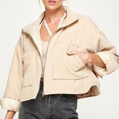 Curduroy Padded Crop Jacket Neutral Color Beige Available Sizes: S M L Comfy, Thick, Layered With Zipper High Quality Feels Like Puffer Jacket Inside Beige Corduroy Collar Outerwear For Spring, Beige Outerwear With Corduroy Collar For Spring, Beige Cotton Cropped Jacket For Winter, Casual Beige Outerwear With Corduroy Collar, Beige Corduroy Outerwear For Spring, Spring Beige Corduroy Outerwear, Fall Beige Corduroy Outerwear, Neutral Cotton Outerwear For Winter, Neutral Cotton Winter Outerwear