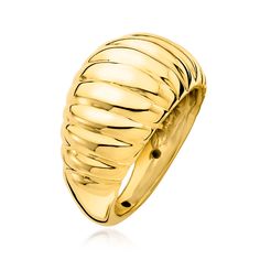 Ross-Simons - Italian 18kt Yellow Gold Ribbed Dome Ring Size 9. Experience the luxury and sophistication of Italian gold. This glossy 18kt yellow gold dome ring owes its large, ribbed design to a unique process called electroforming, which allows for a substantial look and a comfortable weight. 18kt yellow gold ring. Dome Rings, Gold Dome Ring, Italian Gold Jewelry, Diamond Anklet, Mixed Metal Bracelets, Pearl Bracelet Gold, Mixed Metal Rings, Diamond Tennis Necklace, Mixed Metal Earrings