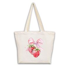 Cute coquette strawberry tote bag Cute Canvas Shopping Bag For Spring, Cute Spring Canvas Bag For Shopping, Cute Spring Canvas Shopping Bag, Cute Double Handle Shoulder Bag Gift, Casual Double Handle Canvas Bag For Gift, Casual Double Handle Canvas Bag As Gift, Cute Strawberry Print Bags For Everyday Use, Cute Canvas Shopping Bag Gift, Pink Strawberry Print Bag As Gift