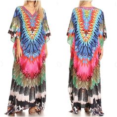 Sakkas Anahi Flowy Design V Neck Long Caftan Dress / Cover Up With Rhinestone One Size Fits Most Multicolor Condition: New Without Tags This Caftan Dress Cover-Up Is Made Of Lightweight Material With No Structure So That It Drapes Effortlessly And Elegantly. It Is Very Forgiving And Loose Fitting For Maximum Comfort And Best Wear. Colors Are Very Vibrant And Unique. Each Dress Is Handmade And Timeless. This Caftan Dress Is Very Lightweight And Elegant That It Can Be Worn A Multiple Of Different Bohemian Multicolor Printed Cover-up, Bohemian Multicolor Kaftan For Beach Cover-up, Bohemian Multicolor Tunic Cover-up, Bohemian Multicolor Print V-neck Kaftan, Flowy Multicolor Tunic Cover-up, Vibrant Print V-neck Kaftan For Beachwear, Multicolor V-neck Kaftan For Vacation, Multicolor Print Kaftan For Beach Cover-up, Vibrant V-neck Kaftan For Vacation