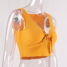 FREE SHIPPING Crop Top V neck Bow 5 colors JKP1180 Fitted V-neck Solid Color Tank Top, Solid V-neck Crop Top For Party, Sleeveless Solid Color Crop Top For Party, Chic Yellow V-neck Crop Top, Fitted Solid Color V-neck Tank Top, Casual Solid Color Tank Top For Party, Casual Solid Color Party Tank Top, Yellow Solid Color V-neck Top, Fitted Solid Color Summer Crop Top